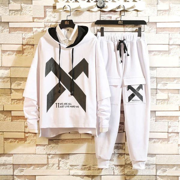 

sweater spring x letter sports printed men's leisure vacation two pieces of 2019 new lovers suit, Gray