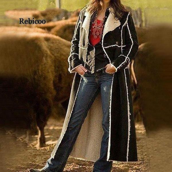 

long suede trench coat plus velvet women plus size 5xl fashion casual elegant warm winter solid lapel windbreaker coat1, Black