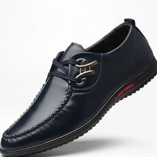

new men's shoes large size 38-45 lace up soft flat sole casual formal leather shoes, Black
