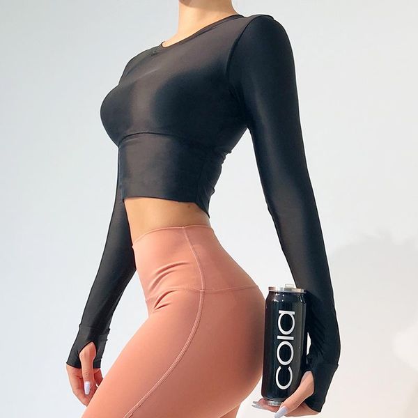 

new arrival women seamless yoga shirt long sleeve stretchy padded proof breathable tight crop fitness sports shirt, White;red