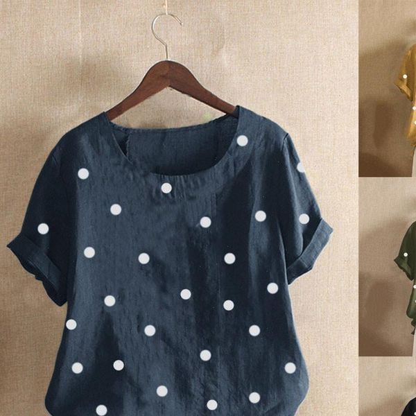 

40 women casual plus size o neck dot printed loose button tunic shirt blouse casual loose chemise femme blusas mujer, White