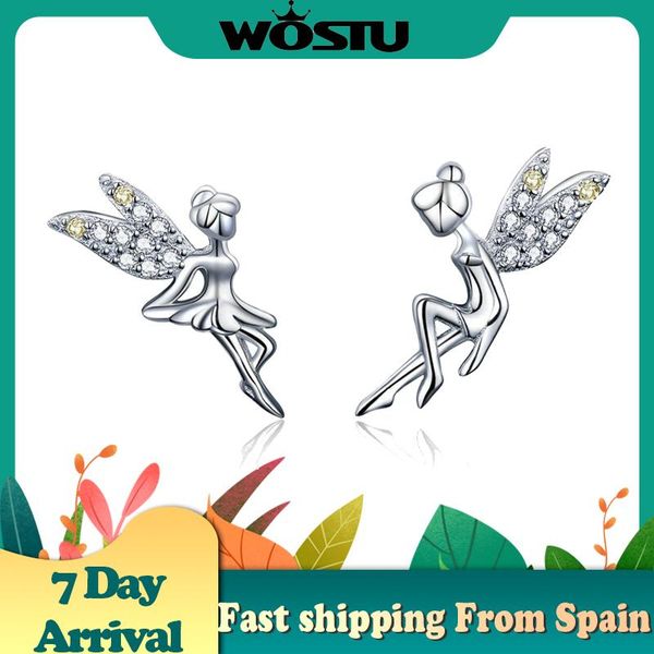 

wostu classic 925 sterling silver spring fairy elf cz stud earrings for women tiny earrings wedding silver jewelry gift dae046, Golden;silver