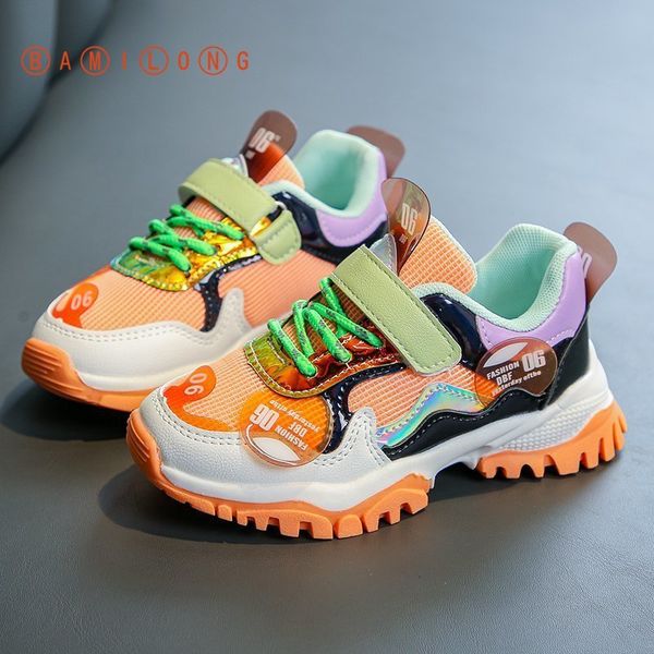 

bamilong children's rainbow 2020 autumn boys sport running breathable girls casual shoes kids footwear y407, Black;red