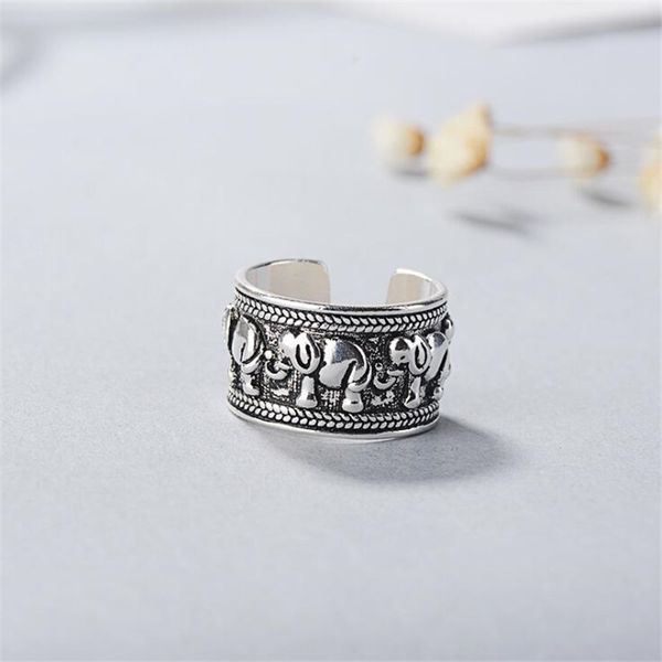 

new creative beautiful retro animal 925 sterling silver jewelry personality ethnic style elephant group opening rings sr439, Black