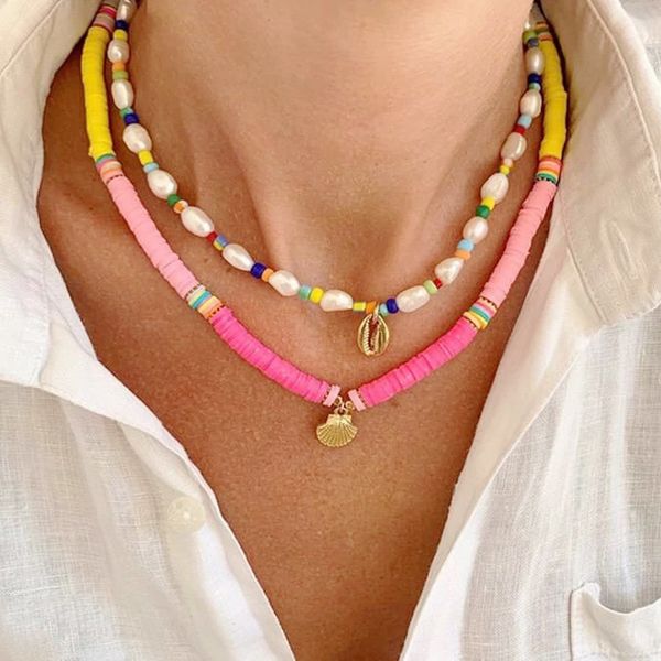 

chokers women charm rainbow necklace colored silicone small shell decorative jewelry exquisite boho ethnic style choker gift for friend, Golden;silver