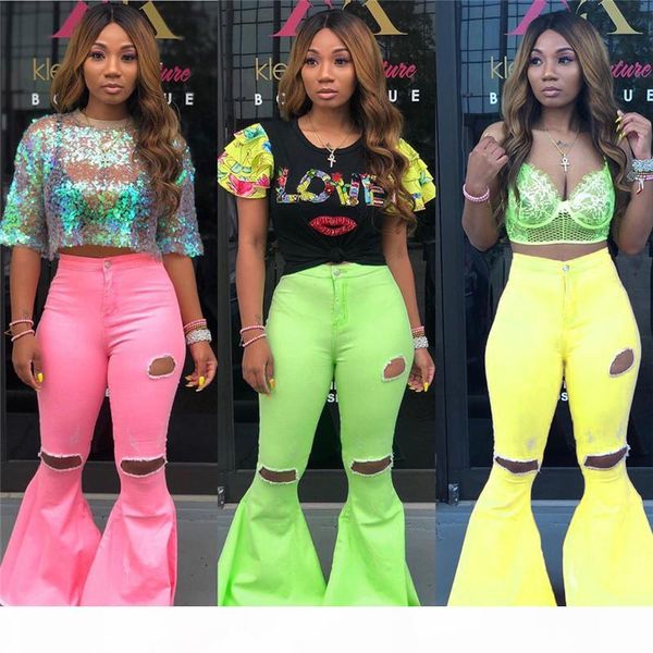 

women plus size jeans denim fall winter clothing ripped solid color washed flared trousers leggings full-length pants bodycon sell 1661, Blue