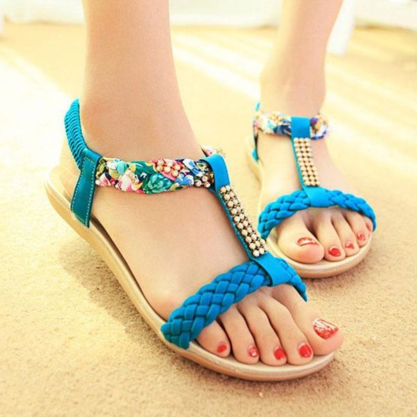 

sandals summer women 2021 shoes flat rhinestones ladies fashion beach sandalias plus size female1, Black