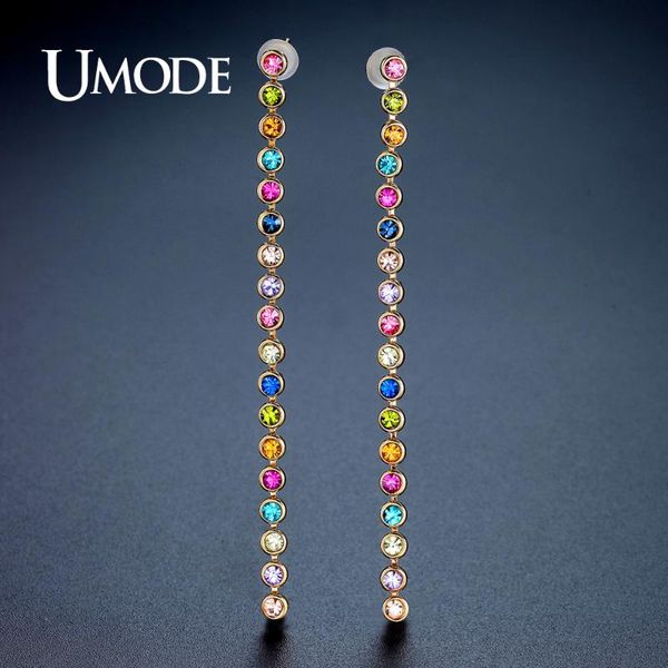 

umode colorful australia rhinestone long crystal drop earrings for women fashion jewelry pendientes mujer christmas gifts ue0330, Silver