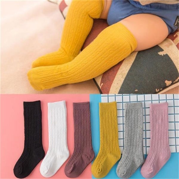 

newborn infant baby long toddler kid girl cotton knee high socks warm solid casual cute fashion popular new sale 0-3t y201009, Pink;yellow