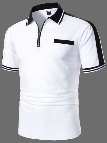 

men striped trim patched detail polo shirt z65l#, White;black