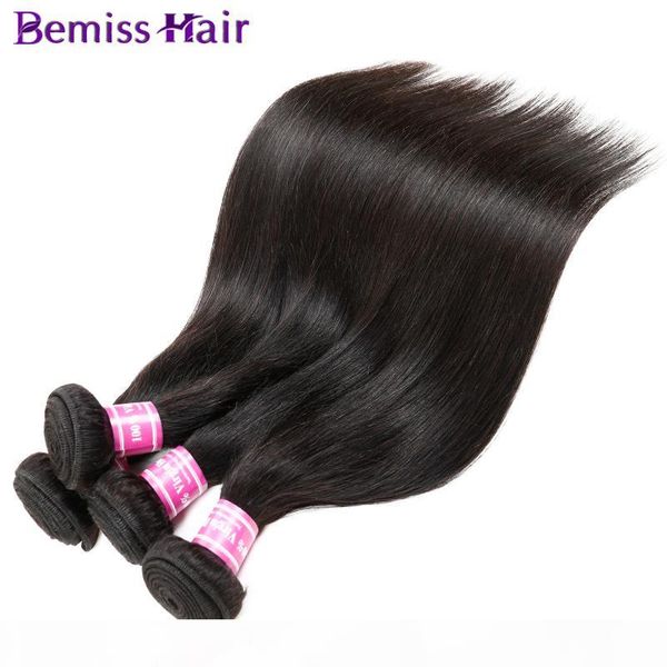 

bemiss hair straight virgin human hair weaves brazilian wet and wavy hair bundles malaysian natural color unprocessed straight 4 bundles, Black