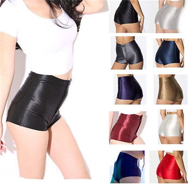 

high waist shiny stretch women girls disco short satin shorts candy color, White;black