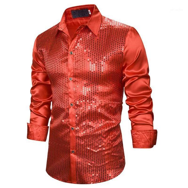 

red sequin shirt men stage singer prom shirt 2020 brand slim fit long sleeve mens dress shirts nightclub glitter chemise homme1, White;black