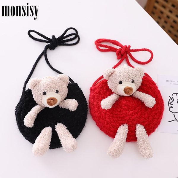 

monsisy wool bear toys bag for children coin purse and handbag kid wallet cute christmas gift boys girls small change pouch bags, White