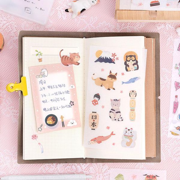 

6 pcs creative zhaocai cat decoration diary hand account sticker bag cute rabbit post it note stationery sticker bbyaoj lipper