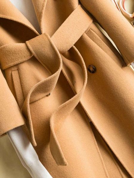 

1new double sided cashmere women's middle long belt high end hepburn woollen coat18uy, Black