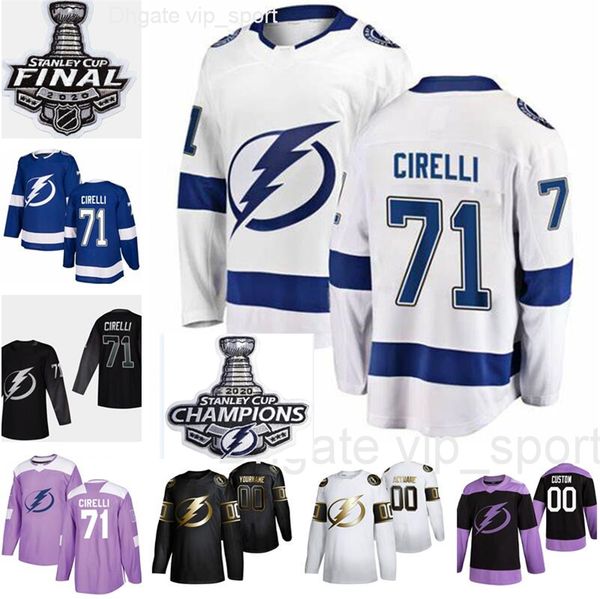 

stanley cup 2020 champions финал 71 энтони cirelli трикотажные мужчины женщины kid tampa bay lightning hockey blue team белый черный человек, Black;red