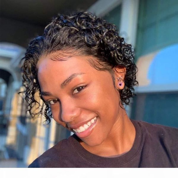 

curly lace front wig brazilian short bob lace wigs human hair for black women 130% remy preplucked baby hair bleached knots, Black;brown