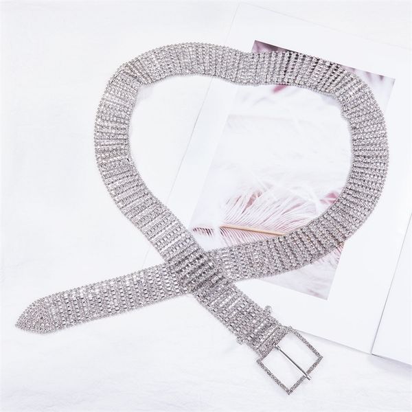 

women's luxury rhinestone wide belt silver for female fashion waist bride wedding crystal diamond chain elastic pearl belt1017 y200424, Black;brown