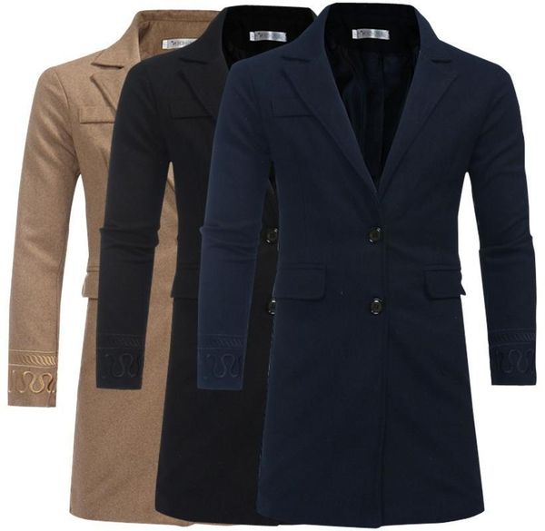 

2020 suit collar winter men's thiened warm big windbreaker long coat, Tan;black