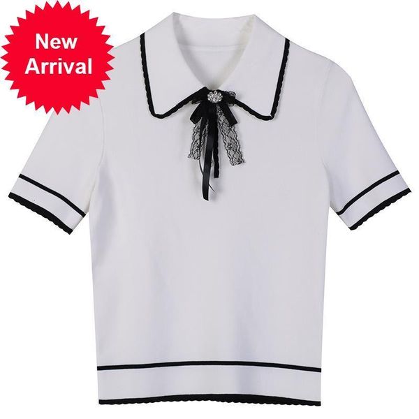 

new brand 2021 summer women's luxury design short arc slight sleeved income of malha pullover thin shirt ys11, White;black