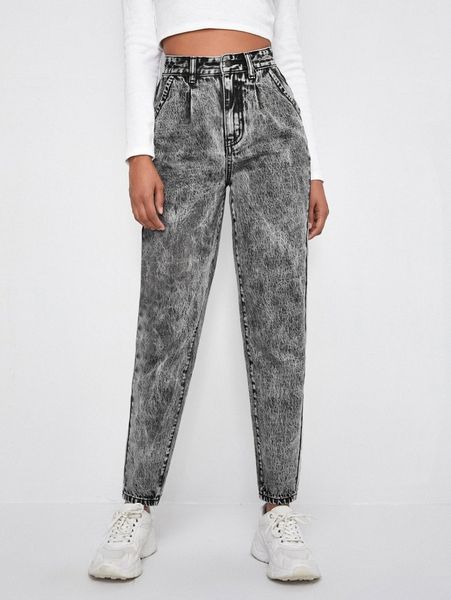 

high waist slant pocket mom jeans o2i5#, Blue