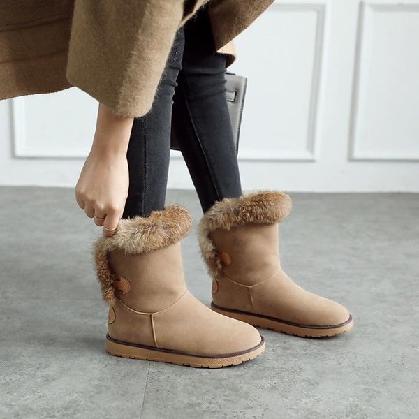 

winter 2020 new waterproof leather snow boots women's short tube flat bottom short boots warm thickening plush cotton shoes, Black