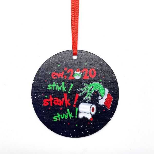 

2020 pandemic quarantine circle christmas ornament new holiday stink stank stunk mask christmas tree ornament acrylic necklace, Silver