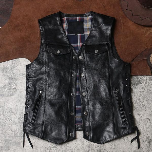 

dsv240 rock can roll read description asian size super quality goat leather vintage waistcoat men's sheep stylish vest, Black;white
