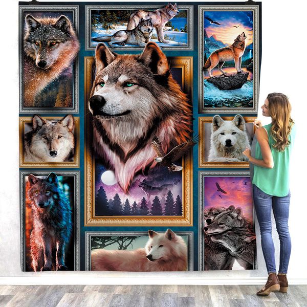 

wolf 3d printed fleece blanket beds hiking picnic thick fashionable bedspread sherpa throw blanket drop shipping 05