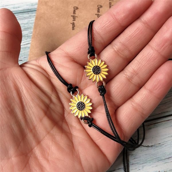 

4l6ia accessories alloy drip oil bracelet braceletflower adjustable woven girl daisy braceletaccessories sunflower daisy alloy drip oil sunf, Golden;silver