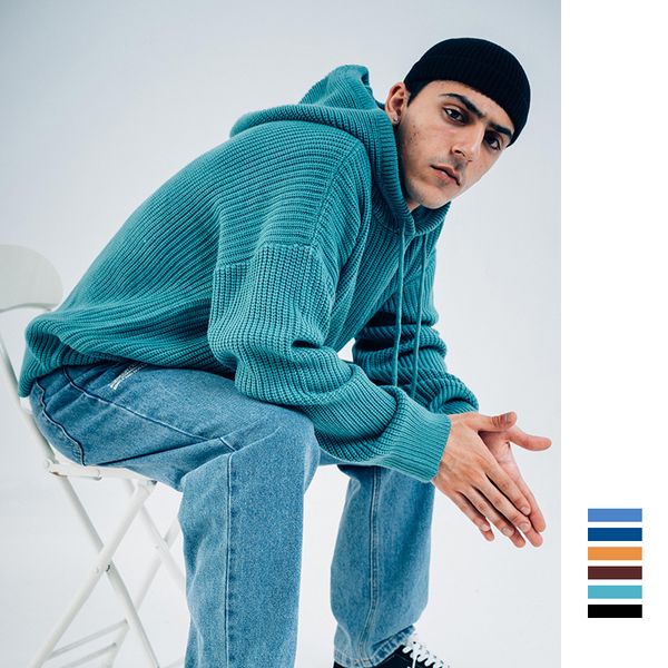 

2020 hoodie knit with casual solid released hip hop streetwear pullover spring male joker s moletom oversize new, Black
