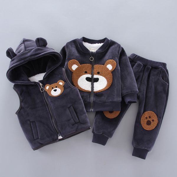 Bebek Erkek Kız Giyim Seti Kış Polar Çocuk Karikatür Ayı Hoodie Giyim Kıyafetler Çocuklar Toddler Sıcak Kostüm Suit LJ200831