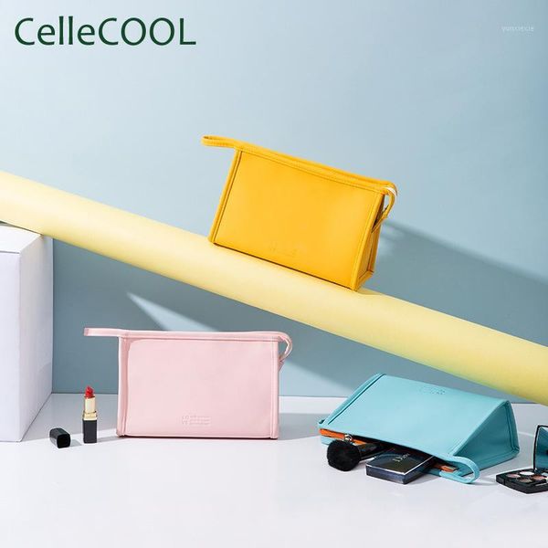 

new ladies fashion solid color cosmetic bag briefcase type portable cosmetic bag portable storage pu b1
