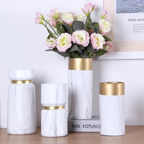 

vases creative nordic vase decoration living room ceramics golden rim marble modern home accessories flower for homes1