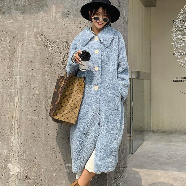 

new sheep shearing 2021 real fur coat women autumn winter 100% wool jacekt long coats and jackets manteau femme sgt-009 yy1753, Black