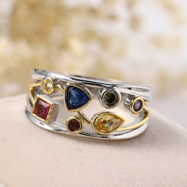 

gorgeous two tone silver color rings women cubic zircon wedding ring size 6-10 engagement ring1, Slivery;golden