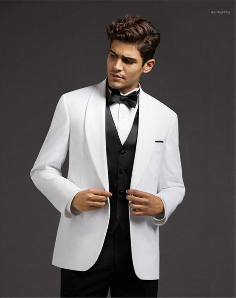 

white jacket men's wedding suits black vest pants groomsman tuxedo custom c2541, White;black