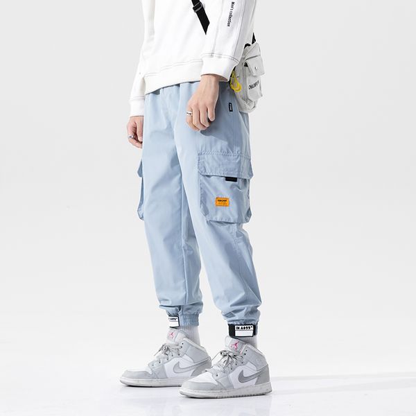 

men color block black pocket cargo pants 2020 autumn harem joggers male harajuku sweatpant hip hop trousers dropshipping