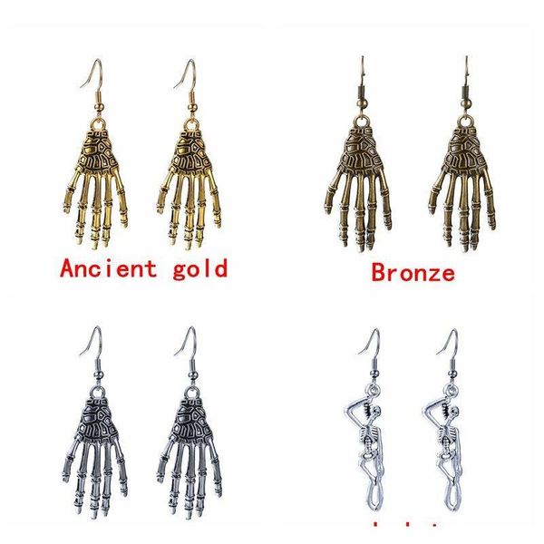 

fashion halloween festival skull hand earring for women and children vintage skull bones dangle earrings bvqt6, Golden