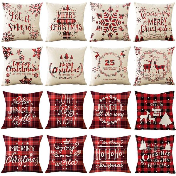 

45x45cm linen cushion cover merry decor for home christmas ornaments xmas navidad 2020 happy new year 2021
