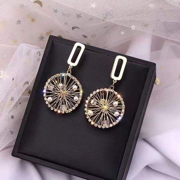 

925 silver needle new korean elegant rhinestone pearl woven dream catcher earrings factory direct sales ear jewelry wholesale, Golden