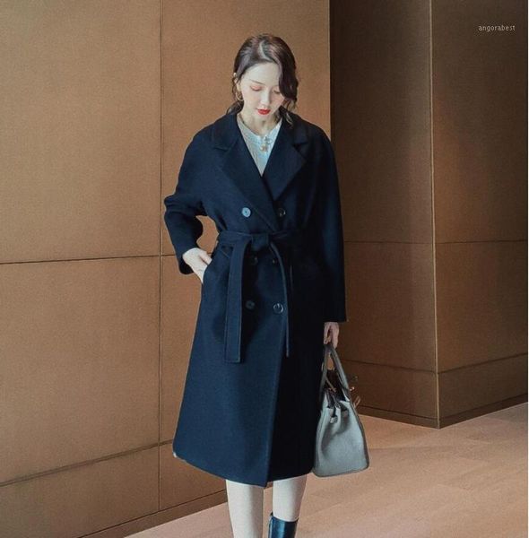 

2020 new winter coat women's new korean women's slim mid-length overcoat fashion office lady woolen jacket1, Black