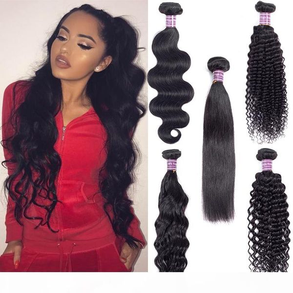

unprocessed brazilian virgin kinky curly straight body water deep wave hair human hair bundles peruvian indian malaysian hair extensions, Black