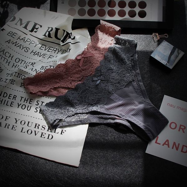 

underwear women low waist ultra thin traceless lace ee transparent briefs cotton crotch pants, Black;pink