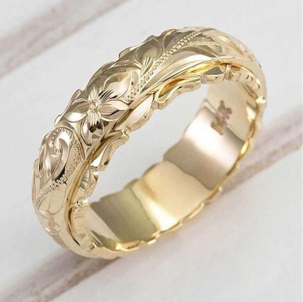 

14k yellow gold wedding rings for women suspended carved rose flower rings promise love jewelry gold/rose/silver color size 5-11, Slivery;golden