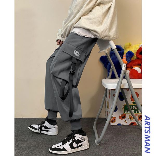 

2020 korean boys' autumn and winter fashion tooling wide legged trousers casual small leg harem pants, Black