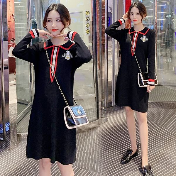 

m2w30 bee french ice silk knitted large women's 2020 autumn dress dress and winter mom pregnant women's size fairy qwo7b, Black;gray