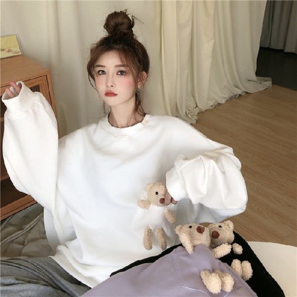

autumn korean 2020 new loose and original design feeling sweater lovely bear big version of hoodless long sleeve sweater for women an682 an6, Black