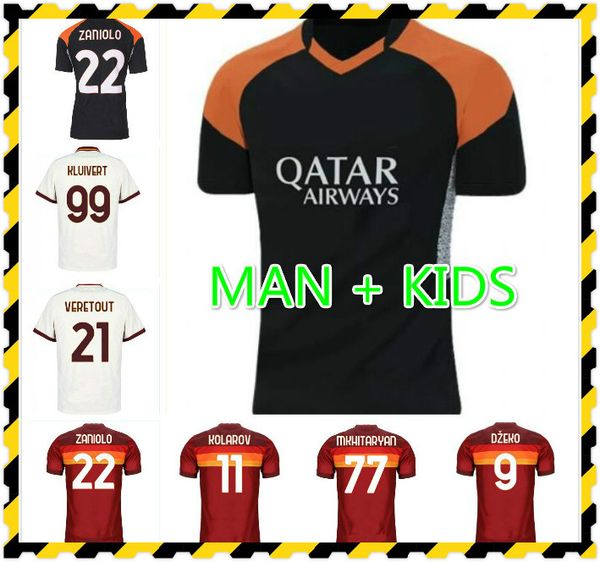 

kolarov soccer jerseys de rossi dzeko zaniolo totti perotti kolarov 20 21 football shirt 2020 2021 men + kids kit uniforms maillot, Black;yellow